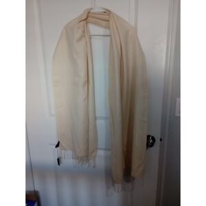 Kenneth Cole New York Cashmere Silk Scarf Cream Beige Fringe 20x78 Pashmina